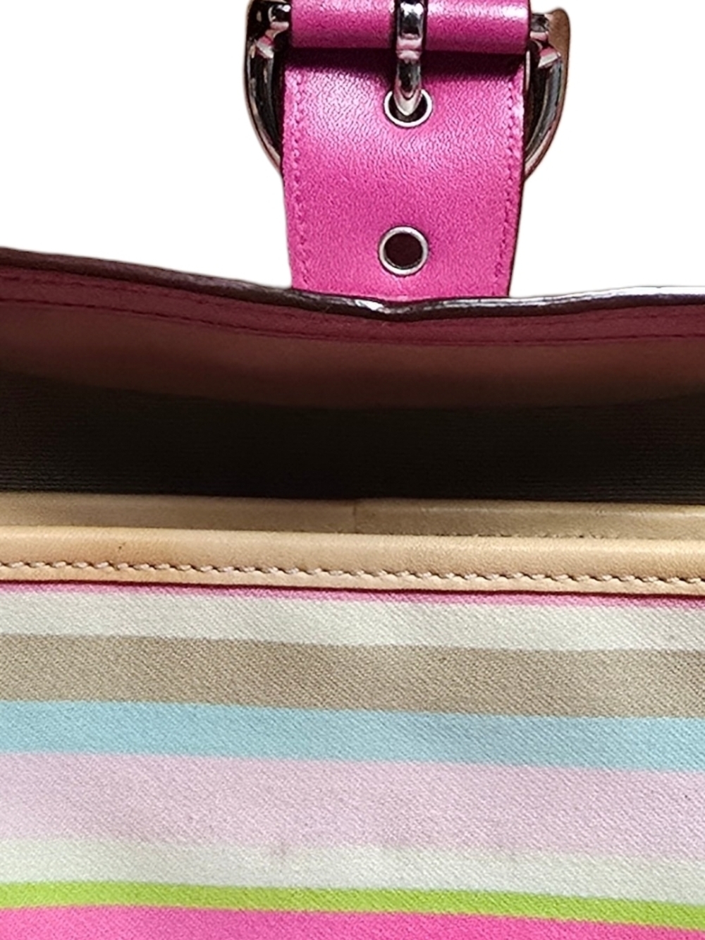 Coach Pink, Tan & Lime Stripe Wristlet Clutch - Picture 13 of 14